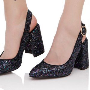 Chester Pump Comfort Heel Slingback Sandal Glitter